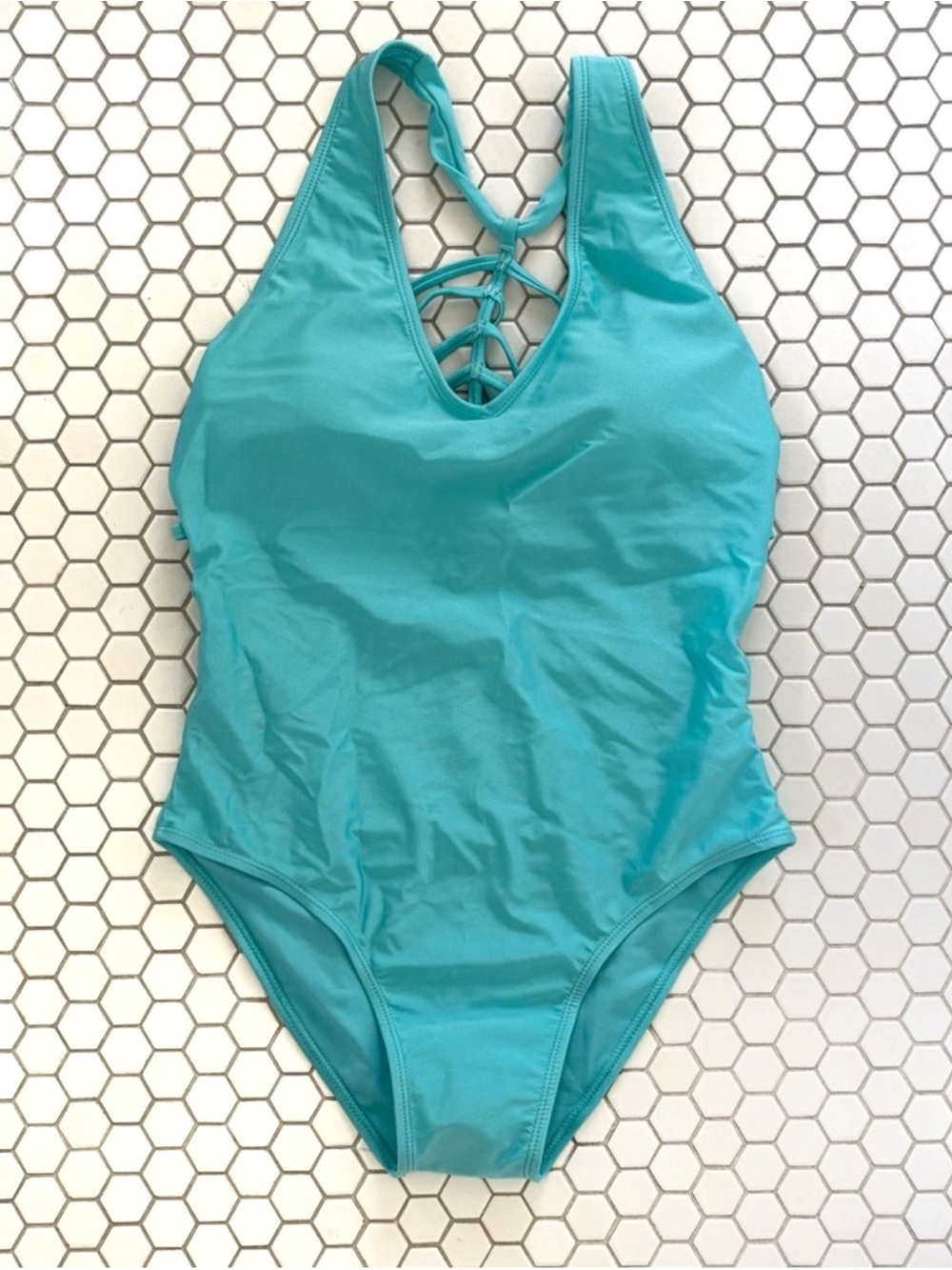 NWT YMI Turquoise Teal Strappy Back One-Piece Swimsuit Size Medium
